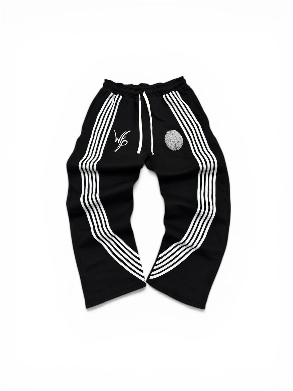 CURVED STRIPED WIDELEG SWEATPANT (BLACK)