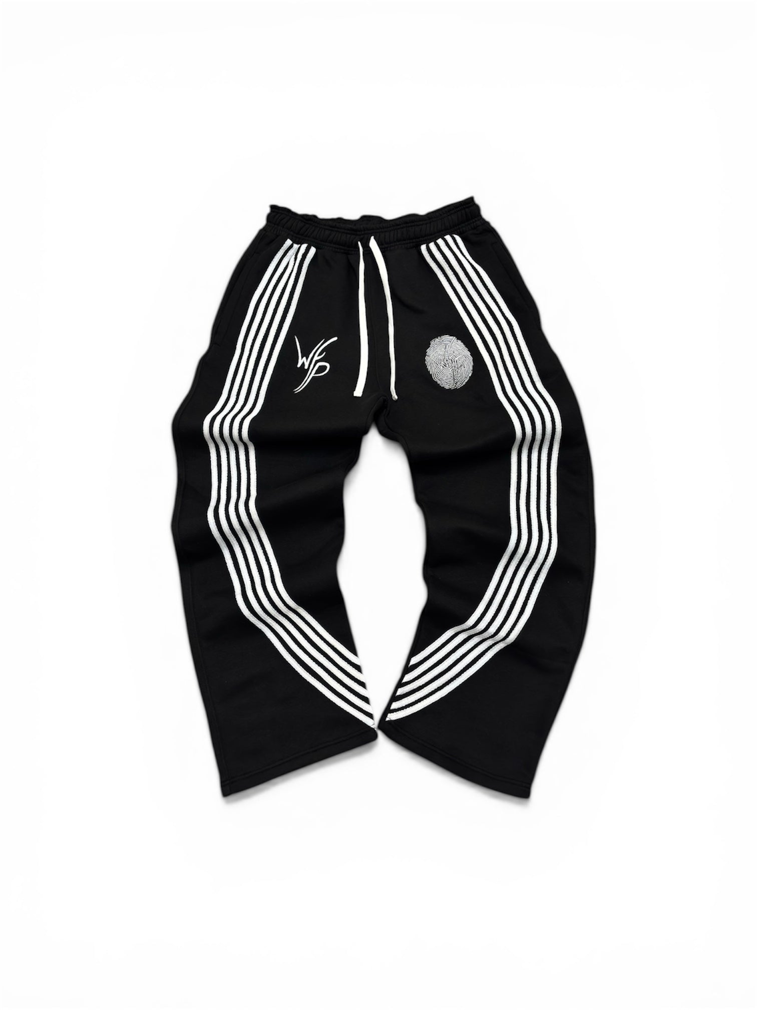 CURVED STRIPED WIDELEG SWEATPANT (BLACK)