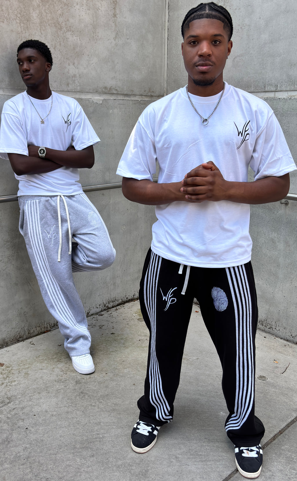 CURVED STRIPED WIDELEG SWEATPANT (BLACK)