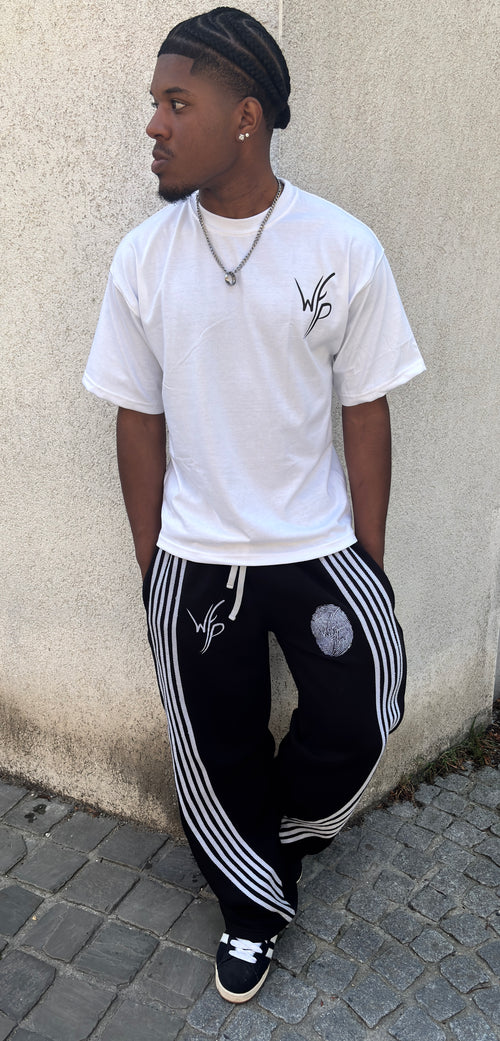 CURVED STRIPED WIDELEG SWEATPANT (BLACK)
